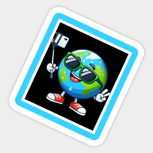 Earth taking a selfie, Funny earth day design Sticker